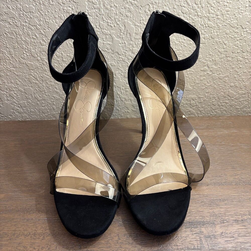Jessica Simpson Dalechi Black Clear Strap Stiletto Heels Sandals Size 10M - Picture 2 of 10